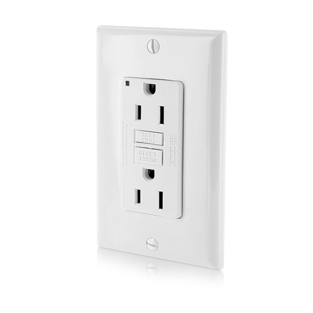 Leviton GFCI Receptacle, 15A, 125Vac, 5-15R, White GFNT1-W